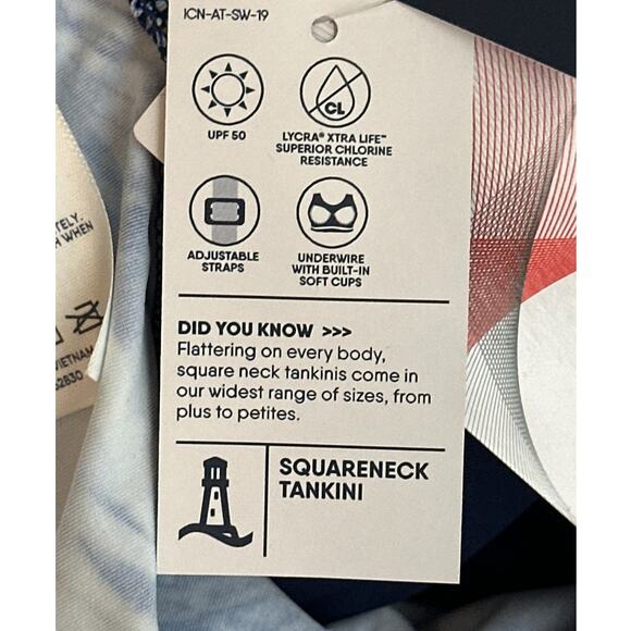 Lands’ End Tankini Square Neck Swimsuit Top Sz 16 Blue Palm UPF 50 Soft Cups - Picture 10 of 11